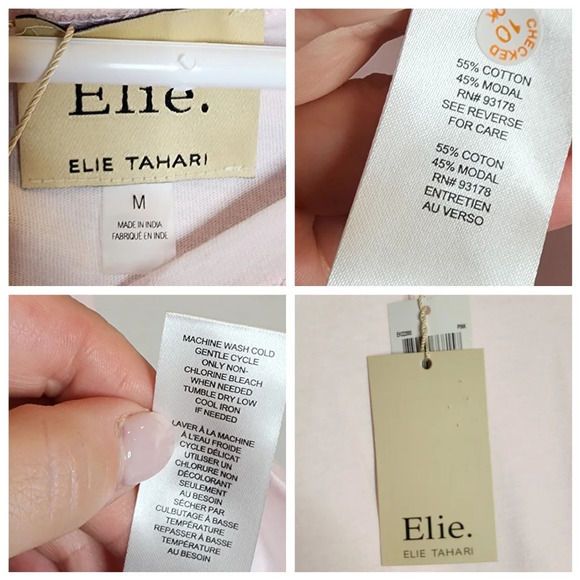 NWT Elie Tahari Pink cotton modal knot puff sleeve top. Size medium - Picture 4 of 14